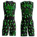 Custom Black Neon Green Lightning Shapes Round Neck Sublimation Basketball Suit Jersey