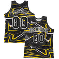 Custom Black Gold-White Line Round Neck Sublimation Basketball Suit Jersey