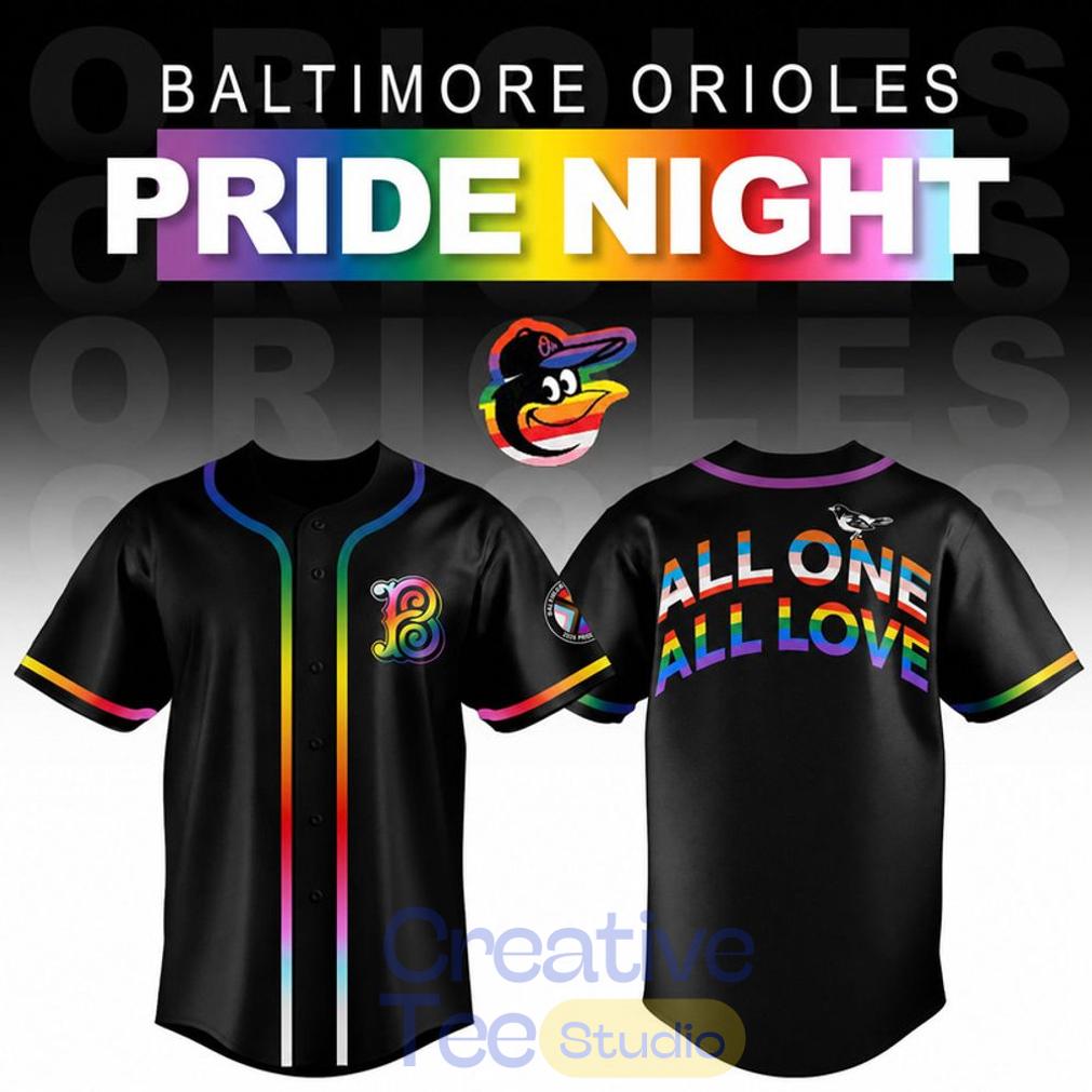 Baltimore Orioles Pride Night ‘All One All Love’ Rainbow Black T-Shirt