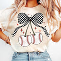 Baseball Cherries Coquette Game Day Baseball Shirt Checkered Bow Summer Mama T-Shirts