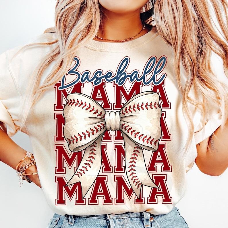 Baseball Mama Baseball Coquette Bow Shirt Game Day Baseball Mom T-Shirts
