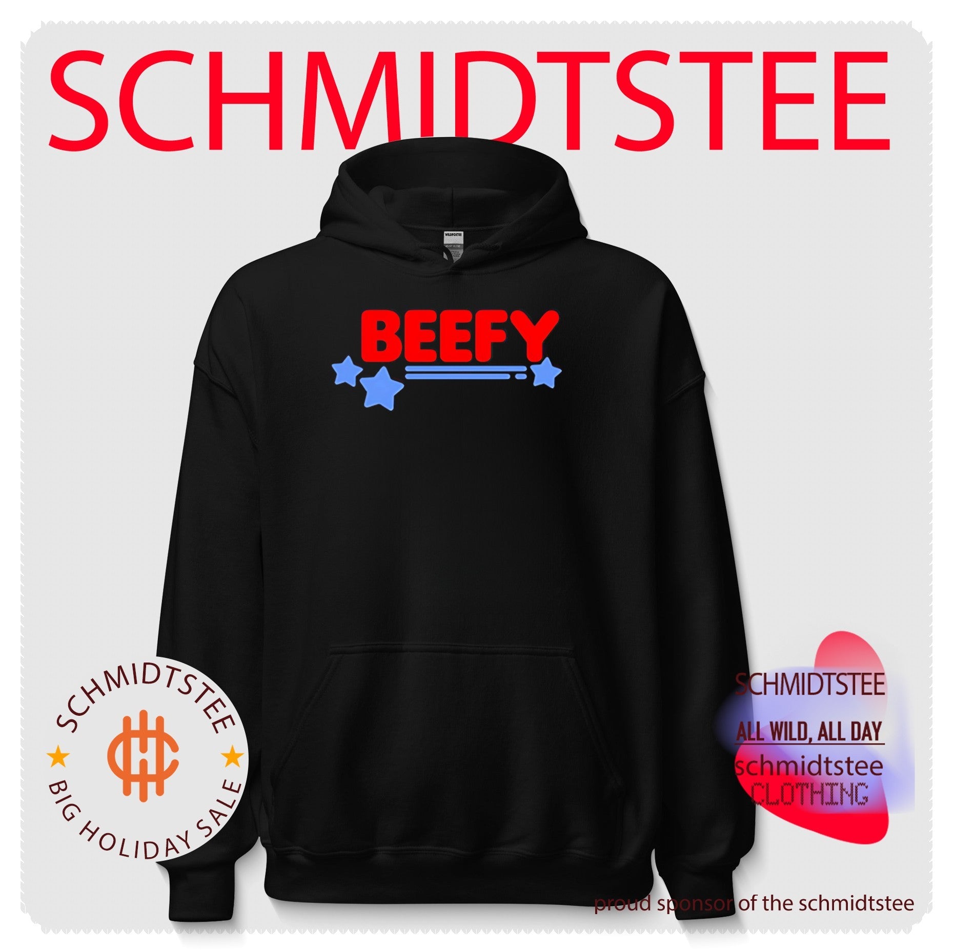 Beefy Red Text with Blue Stars Typography shirt