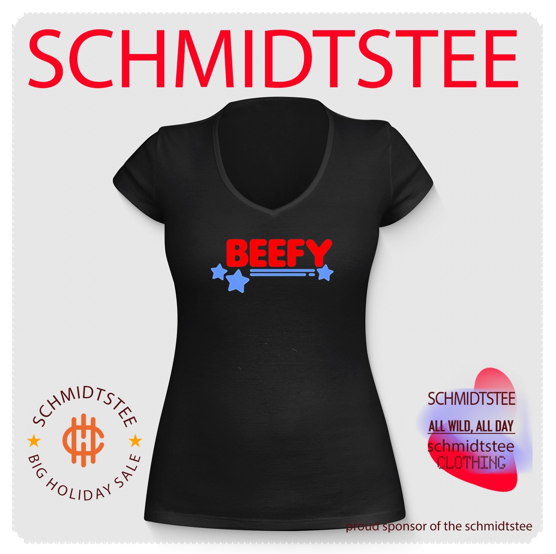 Beefy Red Text with Blue Stars Typography shirt