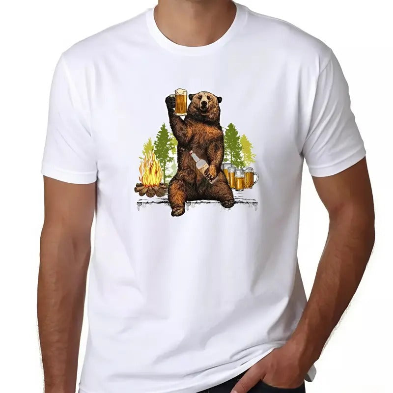 Beer Bear Drunk Bear PartySummer Cotton Menswear Top Decoration T-Shirts