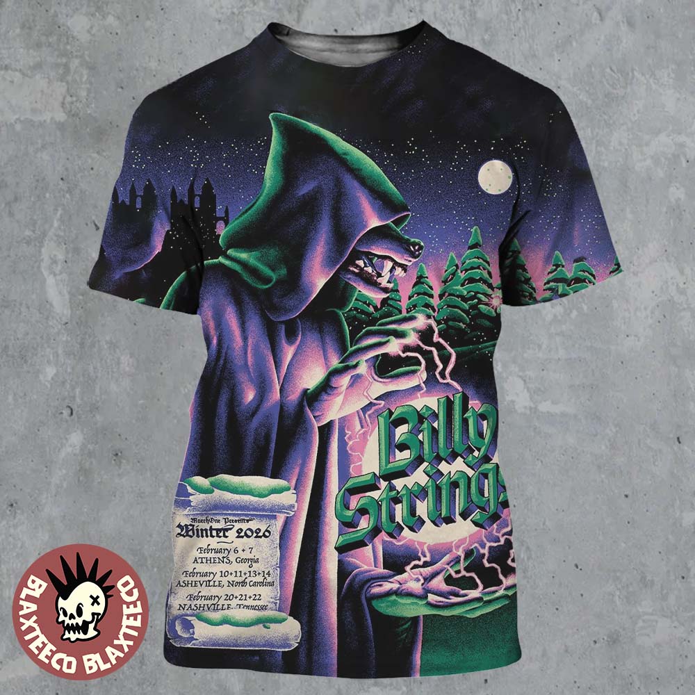 Billy Strings Winter 2026 Tour February 6 To 22 From Athens To Nashville The Sorcerer Wolf Art By Max Loffler All Over Print Shirt