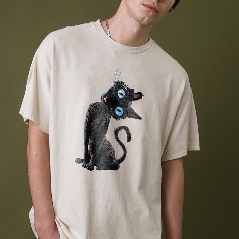 Black Cat Shirt Y2K Fitted Coraline Retro Shirt Vintage Movie Tops Cute Film Cat Lovers Cute Vintage T-Shirts