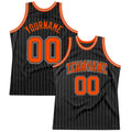 Custom Black Gray Pinstripe Orange-Gray Authentic Basketball Jersey