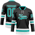 Custom Black Aqua-White Hockey Lace Neck Jersey