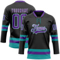 Custom Black Purple-Teal Hockey Lace Neck Jersey