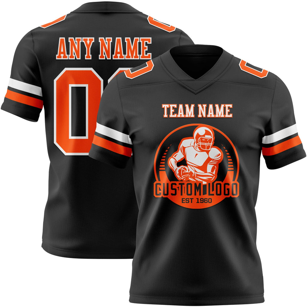 Custom Black Orange-White Authentic Football Jersey