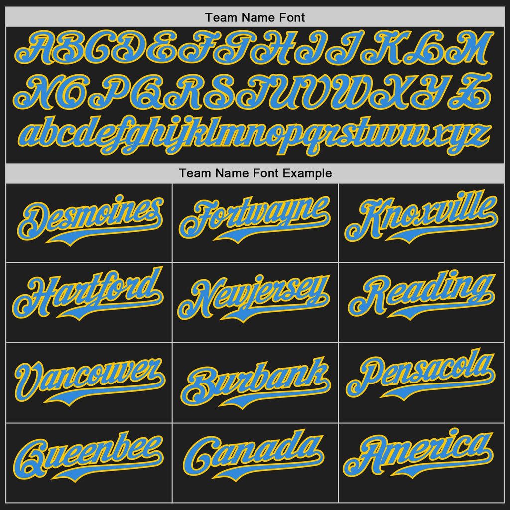 Custom Black Electric Blue-Yellow Authentic Baseball Jersey