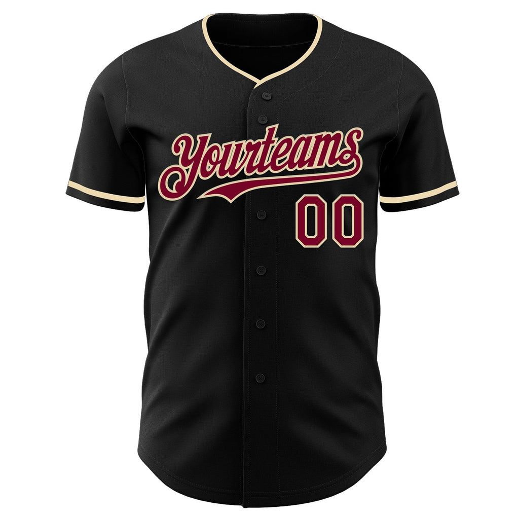 Custom Black Maroon-Cream Authentic Baseball Jersey