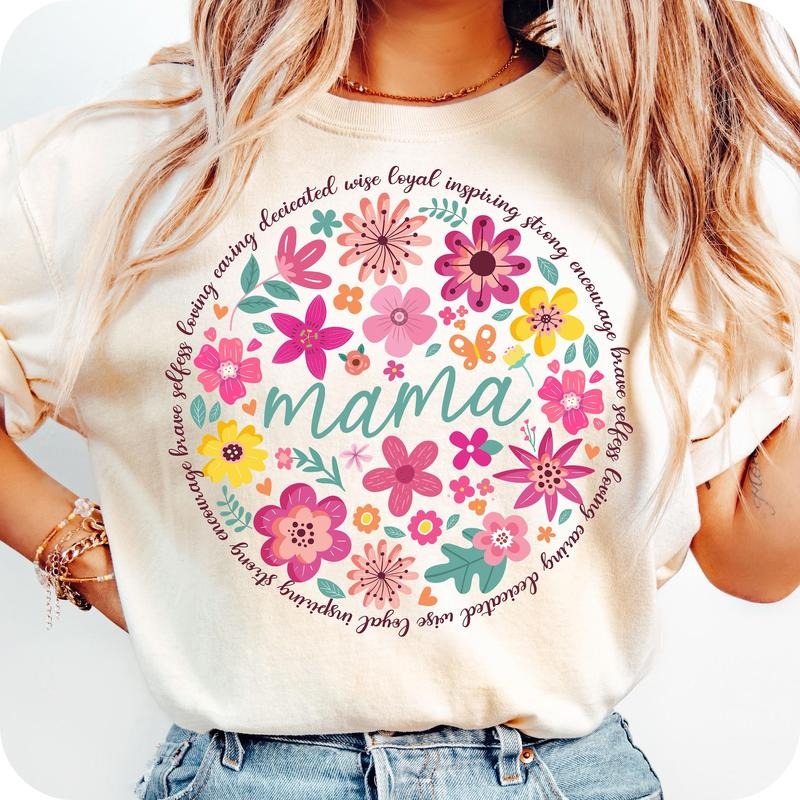 Boho Floral Mama Mama Flower Mom Adjectives She Is Mom Mama Abstract Floral Mom T-Shirts