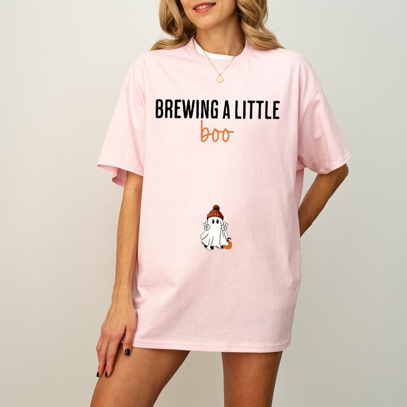 Brewing Little Boo Halloween Pregnancy Announcement Shirt Halloween Maternity Funny Mom Be Spooky Baby Shower Pregnant Wife Teestyle{N002}2 T-Shirts