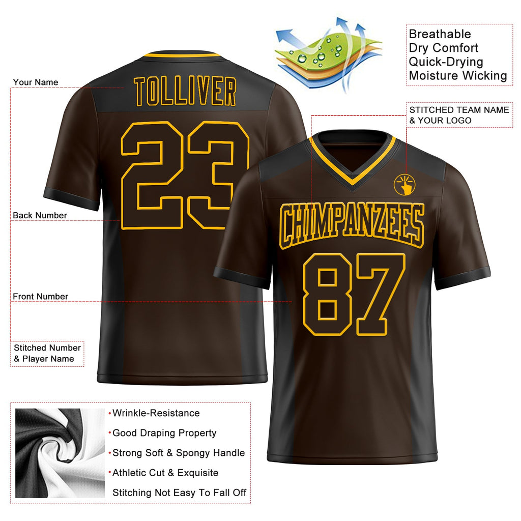 Custom Brown Gold-Black Authentic Football Jersey