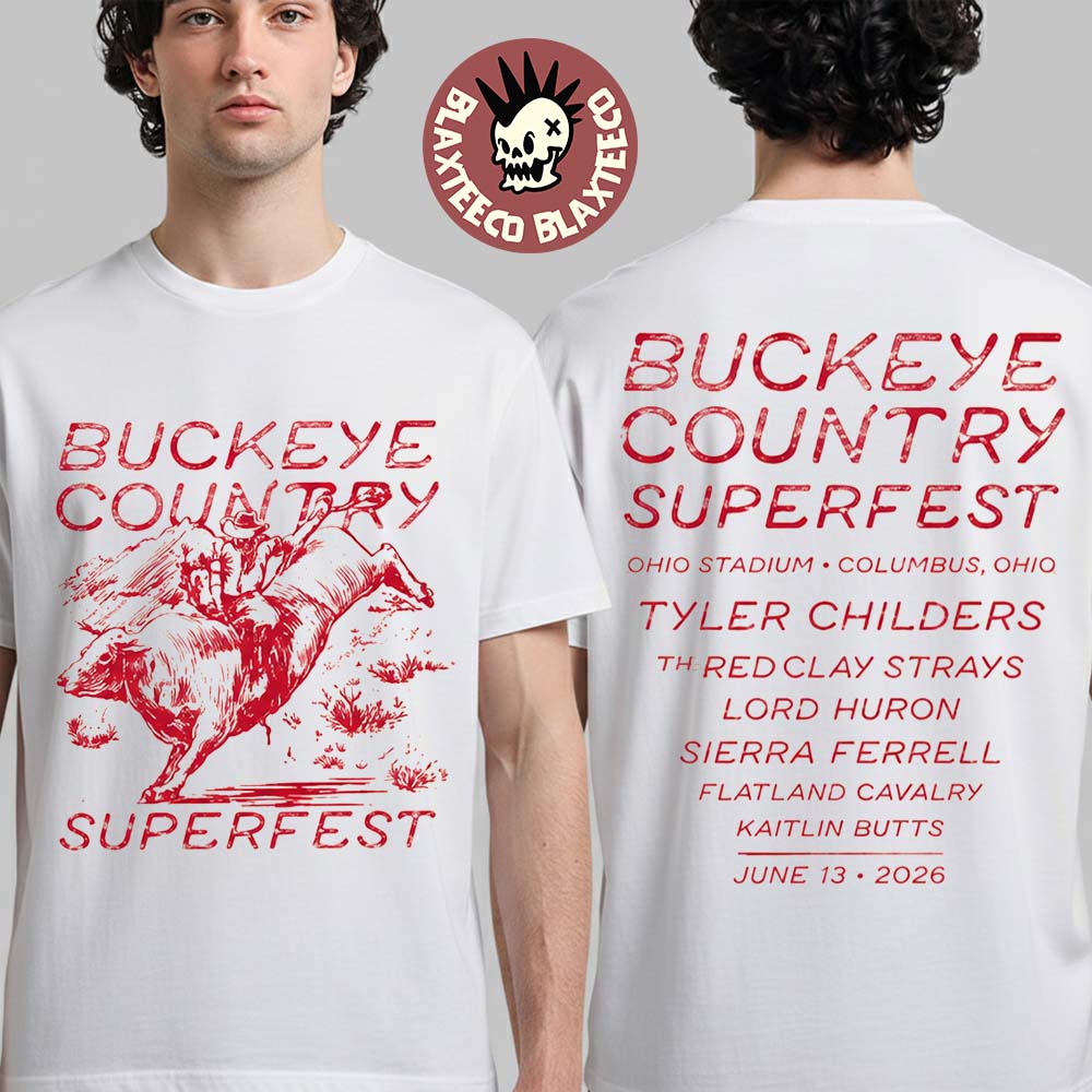 Buckeye Country Superfest 2026 Exclusive Merchandise In Columbus Ohio At Ohio Stadium On June 13 2026 Riding Cow Two Sided T-Shirt