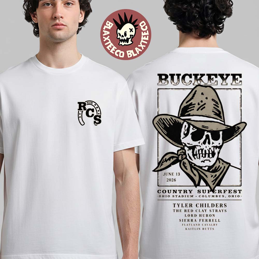 Buckeye Country Superfest 2026 Exclusive Merchandise In Columbus Ohio At Ohio Stadium On June 13 2026 Skeleton Cowboy Two Sided T-Shirt