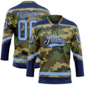 Custom Camo Light Blue-Navy Salute To Service Hockey Lace Neck Jersey