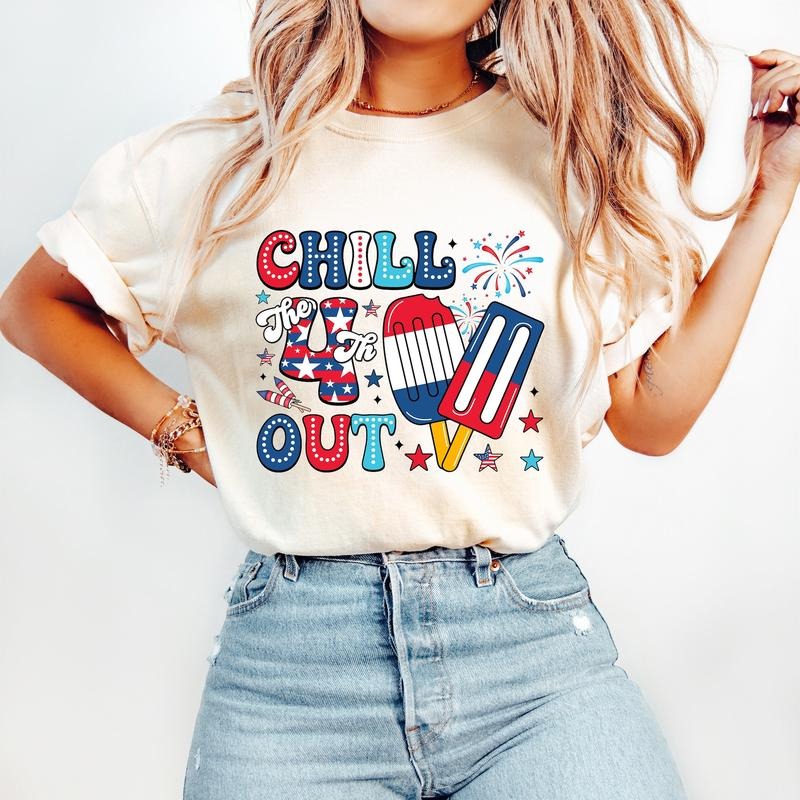 Chill 4th Out Funny 4th July Retro 4th July Fourth July America American Flag Patriotic Freedom T-Shirts