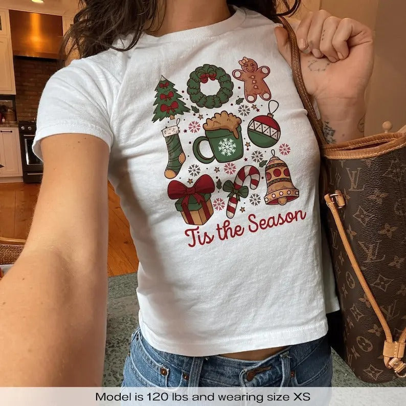 Coquette Y2K Baby Shirt Cute Santa Gingerbread Season Vintage Top Xmas Party Y2K Streetwear T-Shirts