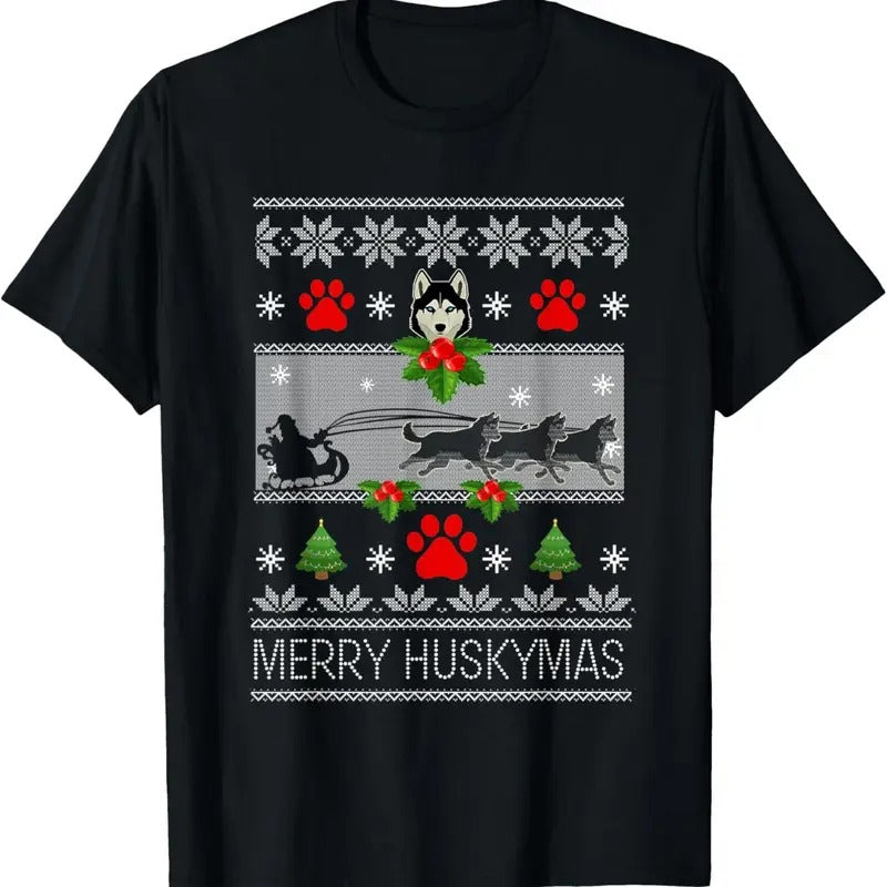 Siberian Husky Dog Husky Ugly Merry Huskymas T-Shirts
