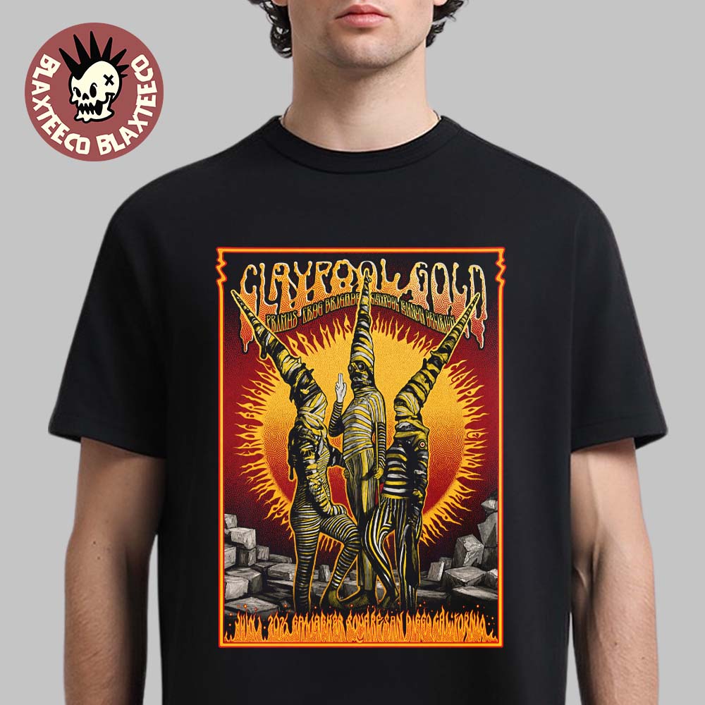 Claypool Gold Primus Claypool Lennon Delirium And Frog Brigade San Diego California 2026 Event Poster At Gallagher Square On July 1 2026 T-Shirt