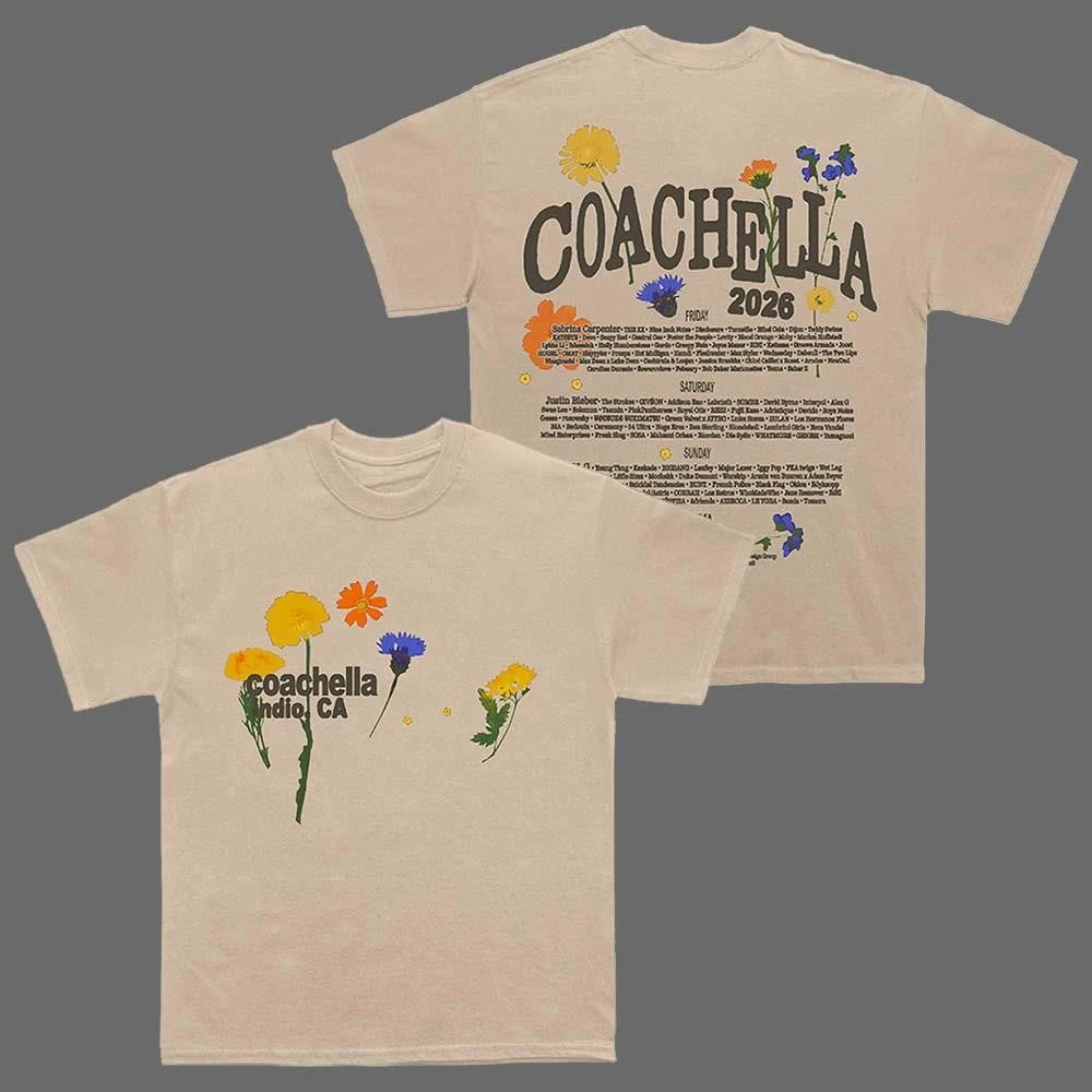 Coachella 2026 Merch In Indio California Pressed Flowers 2026 Lineup T Shirt