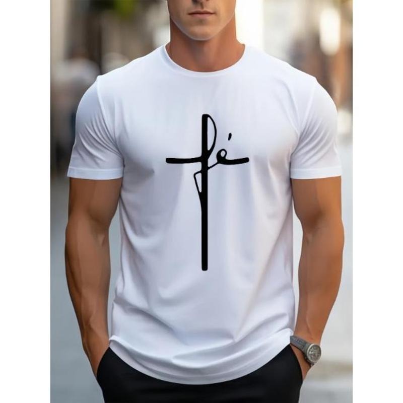 Comfy Cross Print Short Sleeve Casual Elastic Crew Neck Breathable Moisture Wicking Quick Drying Outdoor Activities Everyday Made USA T-Shirts
