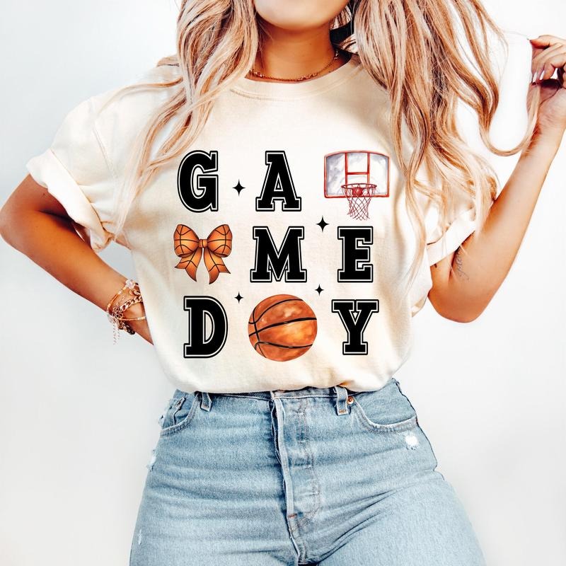 Coquette Basketball Game Day Basketball Mom Basketball Shirt Basketball Mama Retro Basketball Sports T-Shirts