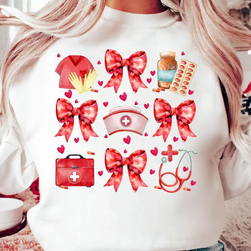 Coquette Bow Nurse Valentine Shirt Shirt Valentine Nurse Shirt Valentine Nurse Love Shirt Cute Red Nurse Valentine Shirt T-Shirts