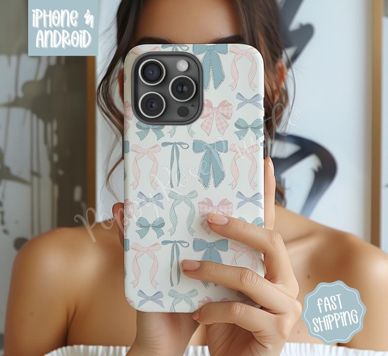 Coquette Pink & Blue Bow Phone Case Mag Safe Compatible Magnetic Tough Cases T-Shirts
