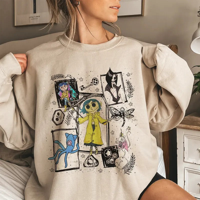 Coraline Dreaming Colorful Shirt Horror Coraline Movies Horror Character Shirt Halloween style{N002}2 T-Shirts