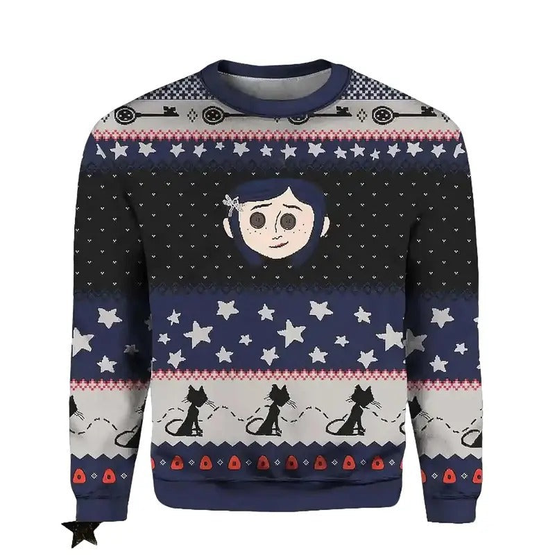 Coraline Halloween Knitted Coraline Icons Ugly Horror Character Woolen Spooky Movie T-Shirts