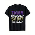 [Cotton Gamer ] Cotton Tiger Saturday Saint Sunday Printed Casual Short Sleeve Crew Neck Gamer Outdoor Made USA T-Shirts