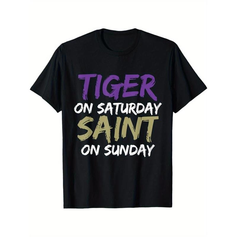 [Cotton Gamer ] Cotton Tiger Saturday Saint Sunday Printed Casual Short Sleeve Crew Neck Gamer Outdoor Made USA T-Shirts