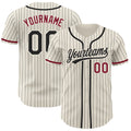 Custom Cream Black Pinstripe Crimson Authentic Baseball Jersey