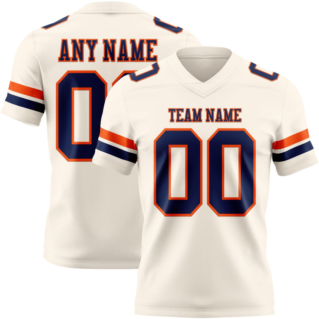 Custom Cream Navy-Orange Authentic Football Jersey