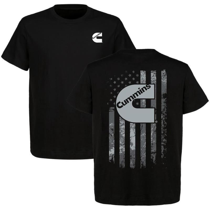 Cummin American Flag 2 Sided Shirt Car Parts Shirt Car Enthusiast Casual Cotton Top Menswear Car Parts Short Sleeve T-Shirts