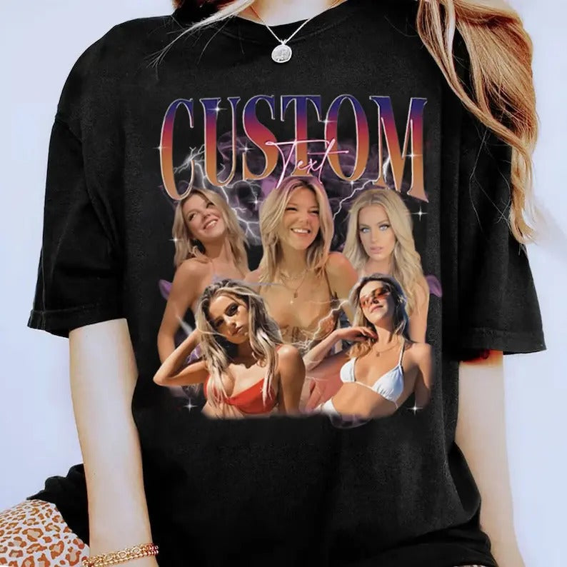 Custom Bootleg Rap Shirt Personalized Photo Vintage 90s Top Womenswear Streetwear Tshirtstyle{N002}3 T-Shirts