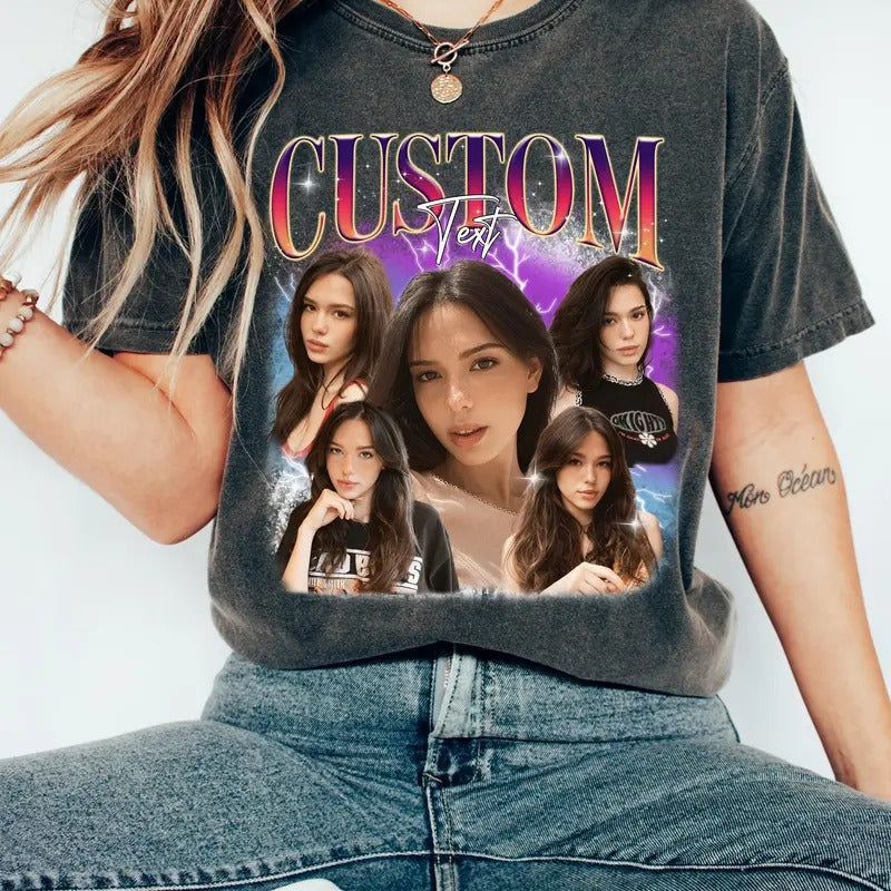 Custom Comfort Colors Photo Personalized Image Shirt Vintage Customized Your Own Pictures Custom Photo Shirt Valentine T-Shirts