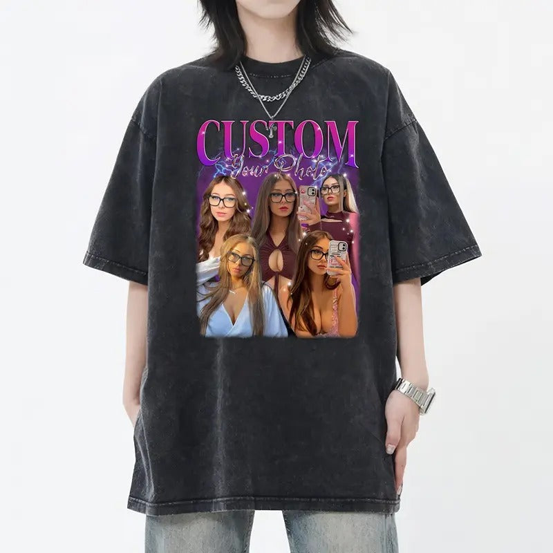Custom Photo Bootleg Girlfriend 6 Face 90s Retro Vintage Shirt Shirt Face Boyfriend Top Womenswear T-Shirts