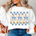 Cute Coquette Goose Shirt Goose Lover Blue Toile Coquette Bow Checkered Girly Goose T-Shirts
