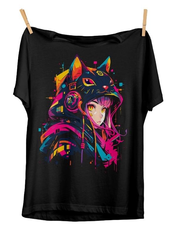 Cyberpunk Anime Girl Futuristic Techwear Harajuku Kawaii Manga Shirt T-Shirts