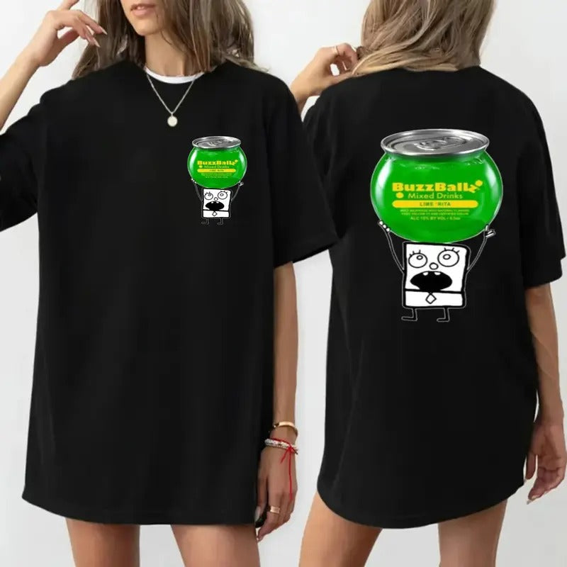Doodlebob Buzzball 2 Sided Funny Drinking Summer Short Sleeve Shirt Casual Top Womenswear Lady T-Shirts