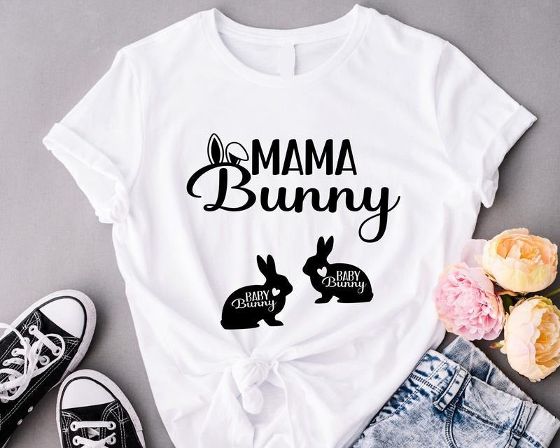 Easter Twin Pregnancy Announcement Shirt Expecting Mama Mom Be Twins Reveal Mom Shirt Twin Baby Shower Short Sleeve T-Shirts