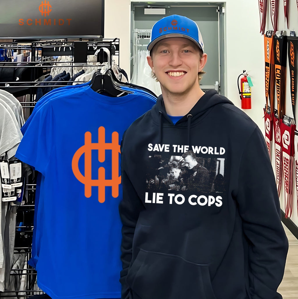 Edward Furlong and Robert Patrick Save the World Lie to Cops Halftone shirt