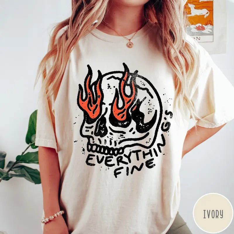 Everything Is Fine Shirt Vintage Skull Shirt Retro Grunge Everything Fine T-Shirts