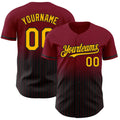 Custom Crimson Pinstripe Gold-Black Authentic Fade Fashion Baseball Jersey