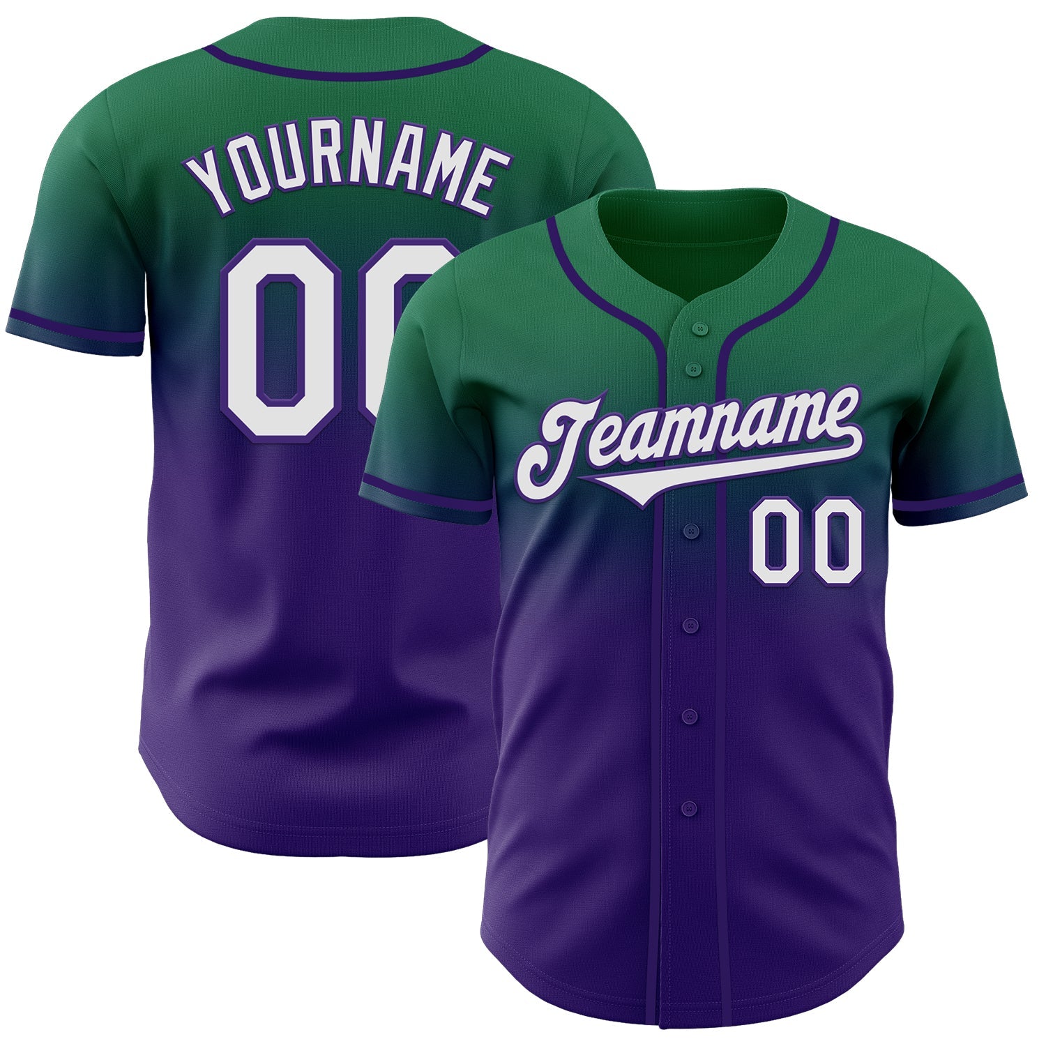 Custom Kelly Green White-Purple Authentic Fade Fashion Baseball Jersey