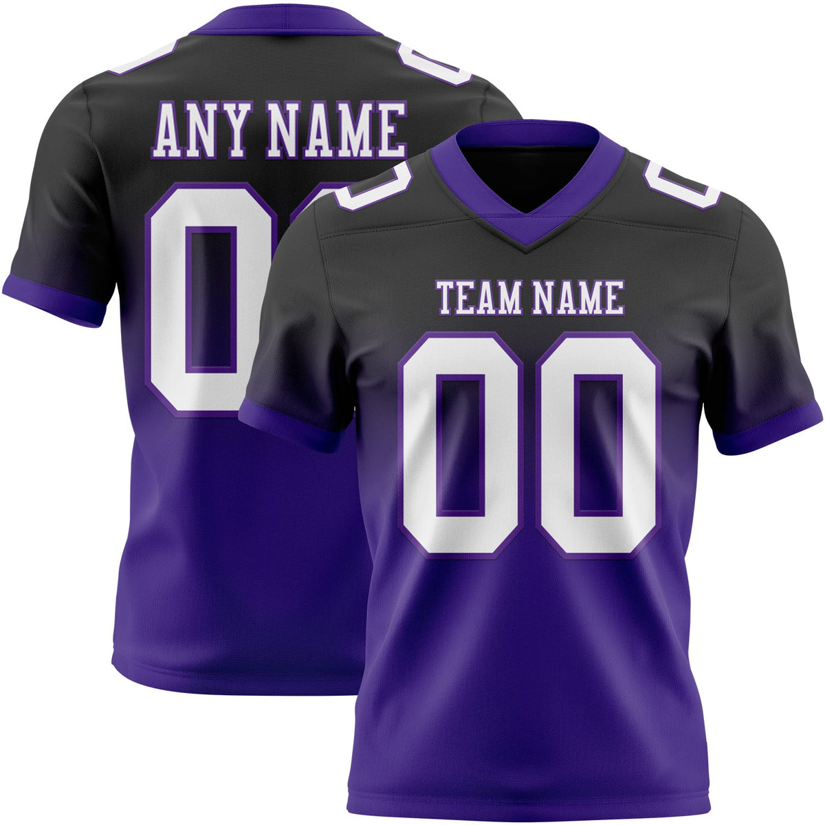 Custom Black White-Purple Authentic Fade Fashion Football Jersey